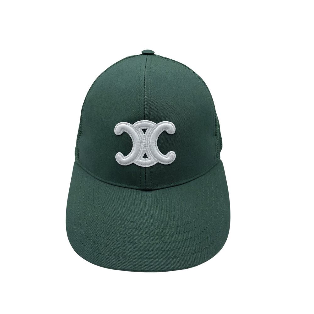 CELINE Green Cotton Triomphe Logo Monogram Baseball Cap Hat Size Small
